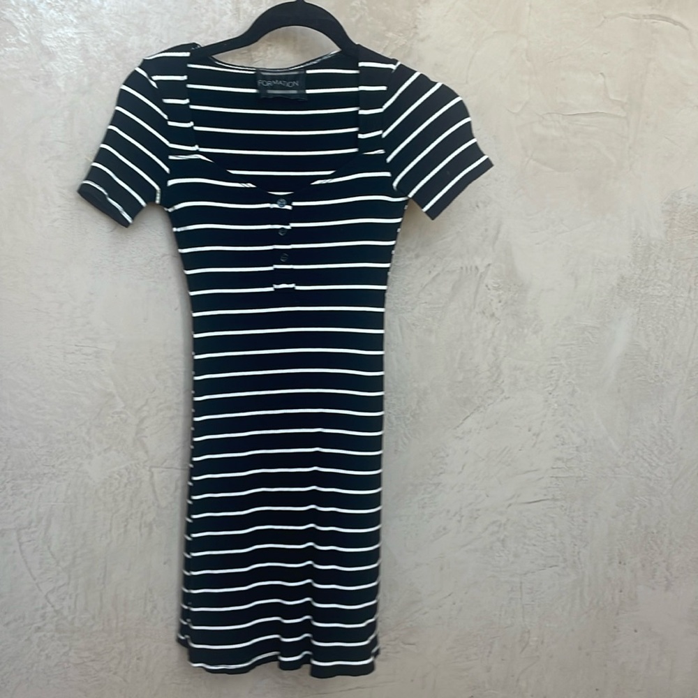 Reformation black white striped ribbed casual T shirt mini dress